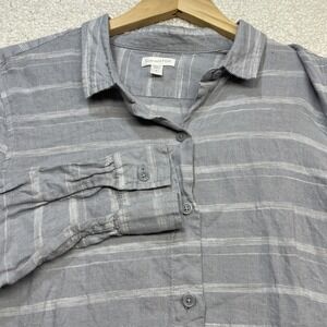 Garnet Hill Shirt Dress Womens Size S 100% Linen Tunic Blouse Button Grey Stripe